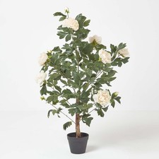 Tall Artificial Peach Peony Tree in Black Pot 100cm Faux Indoor Decor Plant