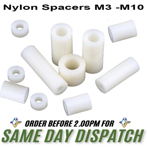 White nylon spacers 5mm - nylon, 2.5mm
