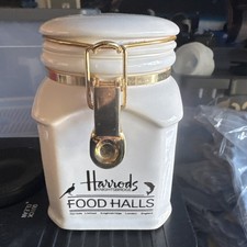 Harrods Knightsbridge Food Halls White London Ceramic Jar Canister Cream Gold