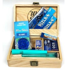 Wooden Smoking Box Set Medium | Rizla Blue Rolling Papers, Blue Grinder, Juicy J