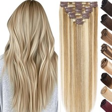 CLEARANCE 100% Human Hair Clip In Real Remy Human Hair Extensions Full Head 8pcs