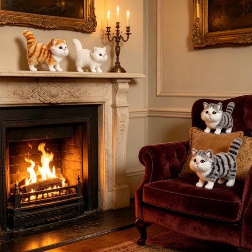 Realistic fluffy cat figurine - realistic,