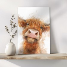 Funny Highland Cow Canvas Wall Art Print Framed Watercolour Style Picture
