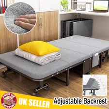 Heavy Duty Single Folding Bed w/ Mattress Portable Guest Bed Metal Frame +Wheels