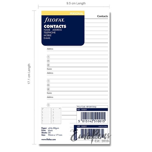 Filofax personal contacts name - contacts,