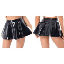 Women PVC Leather Pleated Mini