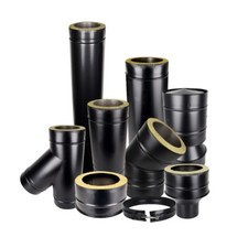 Black Twin Wall Flue Insulated Chimney Pipe for Wood Burning Multi Fuel Stoves