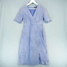 Vintage Jaeger Dress Womens 10 Blue Suede Short Sleeve Wrap V Neck Casual