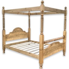 Classic Pine Bed Frame 4FT6 Double FOUR POSTER Barley Twist Rail & Posts