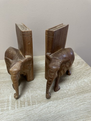 Wooden elephant book ends hand - wooden,