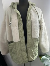 Women’s Green And White Fleece Zara Coat - Size XS (approx 8-12)