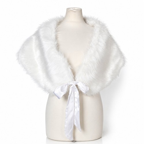 White faux fur bridal shawl - white,