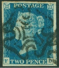 GB 1840 2d blue plate 2 SG5 -VFU