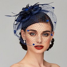 Women Ladies Fascinator Hat with Veil Wedding Hat Party Hat Pillbox Hat Bowler