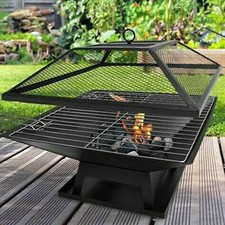SQUARE FIRE PIT BBQ GRILL HEATER OUTDOOR GARDEN FIREPIT BRAZIER PATIO OUTSIDE