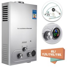 8/12/16/18L Chauffe-Eau Instantané à Gaz Butane avec Douche INOX