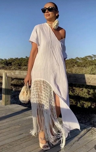Zara long fringed linen dress - fringed,