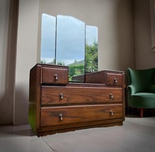 Antique Oak Dressing Table Drawers Arts Crafts Art Deco Triple Mirror