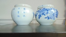 Pair of Blue and White Ginger Jars with flowers and calligraphy