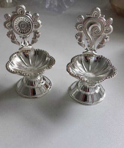 German silver pooja diyas - silver, –
