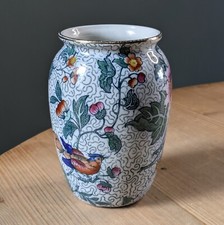 Antique Losol Ware Keeling & Co Burslem Transferware Vase Floral Blue White Gilt