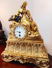 ANTIQUE FRENCH ORMOLU FIGURAL MANTEL/BOUDOIR CLOCK.