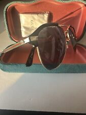 Gucci Men's Sunglasses Aviators Gold Black Web Gold Green Red 1157E