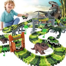 144Pcs Dinosaur Race Track Car Toy Set Flexible Train Tracks Dinosaurs Kids Gift