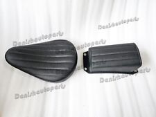 BLACK LEATHER VERT RIB CHOPPER SOLO SEAT & PILLION PAD TUCK & ROLL HARLEY BOBBER