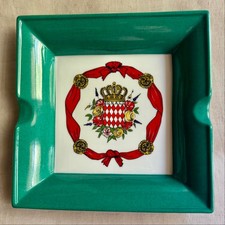RARE! Vintage Royal Limoges France Large Green/Red Monaco Ashtray/Dish