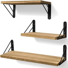 3Pcs Wooden Floating Shelves Wall Mounted Display Shelf Storage Hold Home DIY