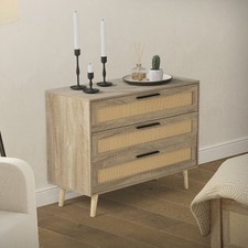 Cassettiera con 3 cassetti in legno di rattan credenza rovere 100x77x40 cm