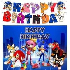 Sonic Happy birthday banner cards Sonic Hedgehog backdrop cloth party decoration
