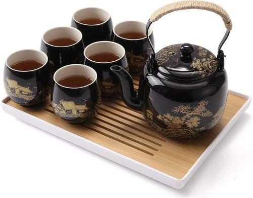 Dujust japanese tea set black - japanese, set,