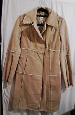 MNG Mango 100% Genuine Leather Trench Style Jacket Suede Light Beige Size Medium