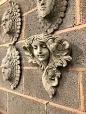 Large Art Nouveau Lady wall planter plaque Garden ornament concrete statue Beaut