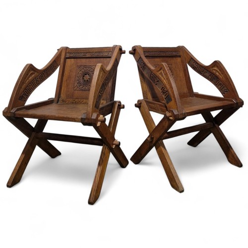 Antique pair carved - of, oak