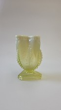 Antique Pressed Vaseline Glass Footed Leaf Themed Spill Vase C.1885