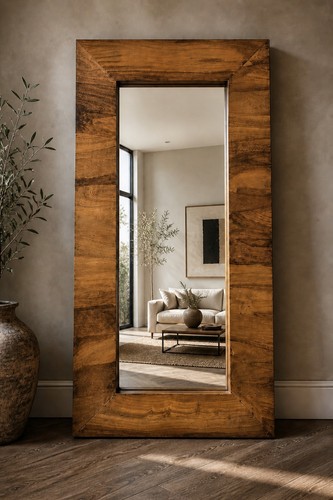 Rustic solid wood wall - wood, mirror