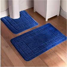 2 Piece Jacquard Greek Style Bath Mat Pedestal Set Non Slip Bathroom Toilet Rugs