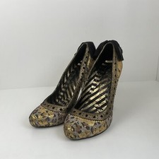 Irregular Choice Gold Leopard Heels Size UK 5 Court Shoes Leather EU 38 Black
