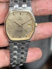 Omega Seamaster Quartz Vintage Men Rectangular Bezel 18k Gold Plated