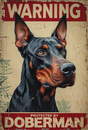 Warning doberman metal - warning, sign