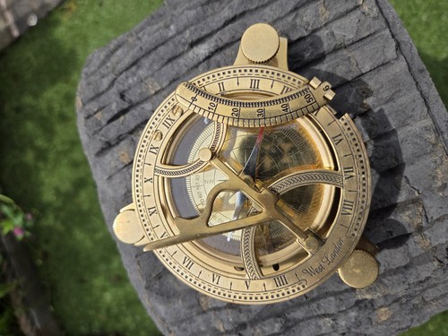 Vintage brass sundial compass - brass,