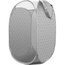 Pop Up Laundry Basket Foldable Room Tidy Toys Storage Hamper Geo Grey