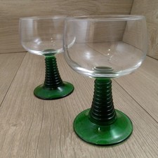 2 Luminarc Beehive Green Stem 250ml Wine Glass Medium 14cm France Vintage