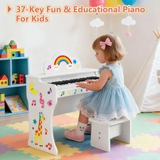 ♬Mustar 37 Keys Kids Keyboard Piano Wooden Educational Toy Stool DIY Sticker