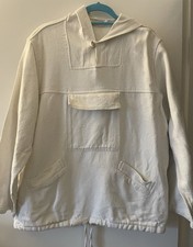 Vintage Natural Cotton Hooded Smock - Unisex Workwear, Fisherman Utility - L