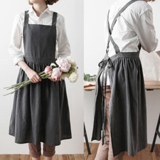Women Cotton Linen Dress Apron Cross Back Apron Housework Florist Baking Wrap