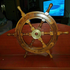 18"  Wood & Brass Nautical Brown Wooden Ships Pirates Wheel Sea Décor new style